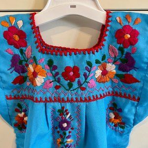 Toddler Girl's Dress Turquoise Embroidered from Mexico